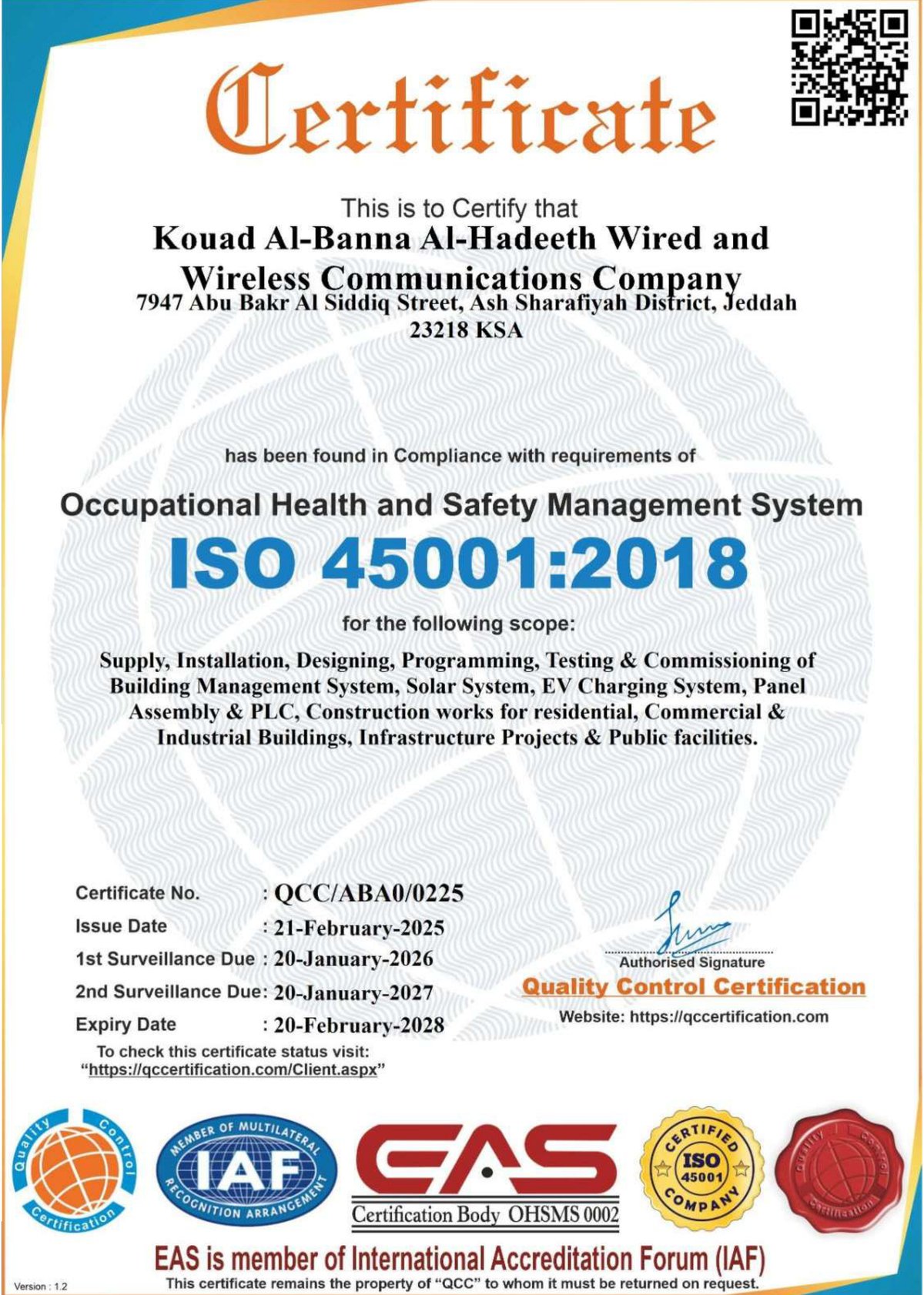 ISO 45001:2018 — Occupational Health & Safety